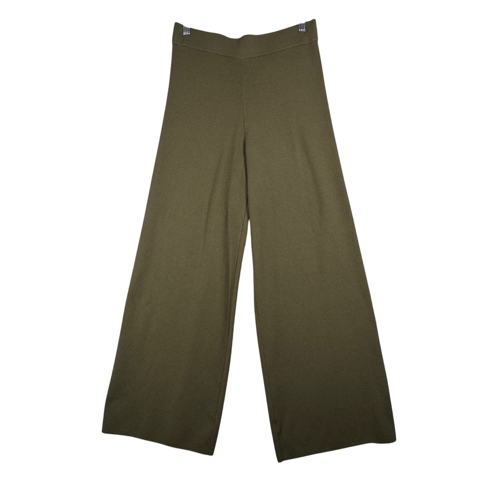 Marled Knit Pants Wide Leg Lounge Women M Olive Green Comfy Casual